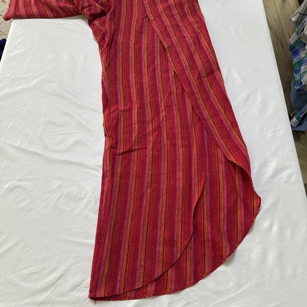 Drew Anthropologie Strapless Jumpsuit Womens M Red Striped Linen Blend Tulip Leg - Picture 7 of 11